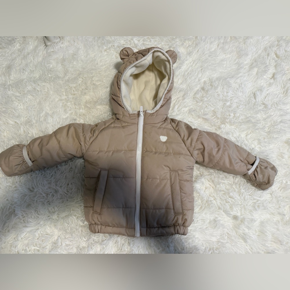 Charming Tan Kids Puffer Jacket with Bear Ears